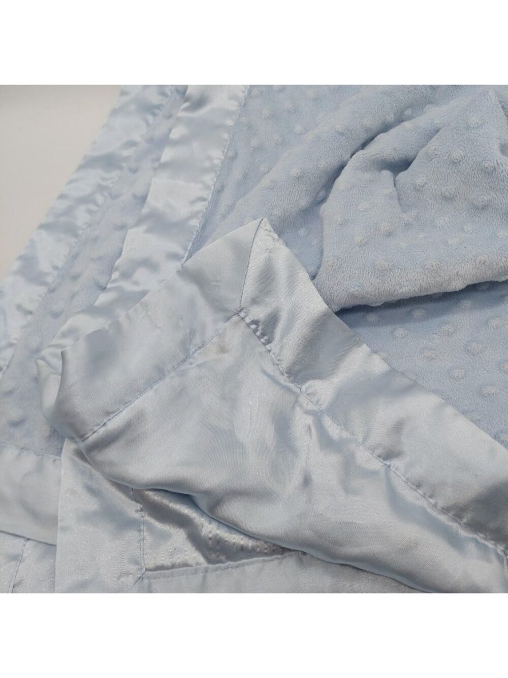 Baby Starters Blue Minky Bumpy Dot Baby Security Blanket Satin Trim 30x40 READ